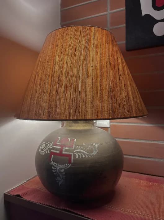 Kashar Kalsi lampshade with hand-painted Bengali Alpona
